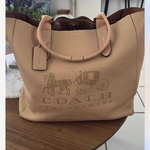 Coach Beige Leather Tote with Horse and Carriage Logo